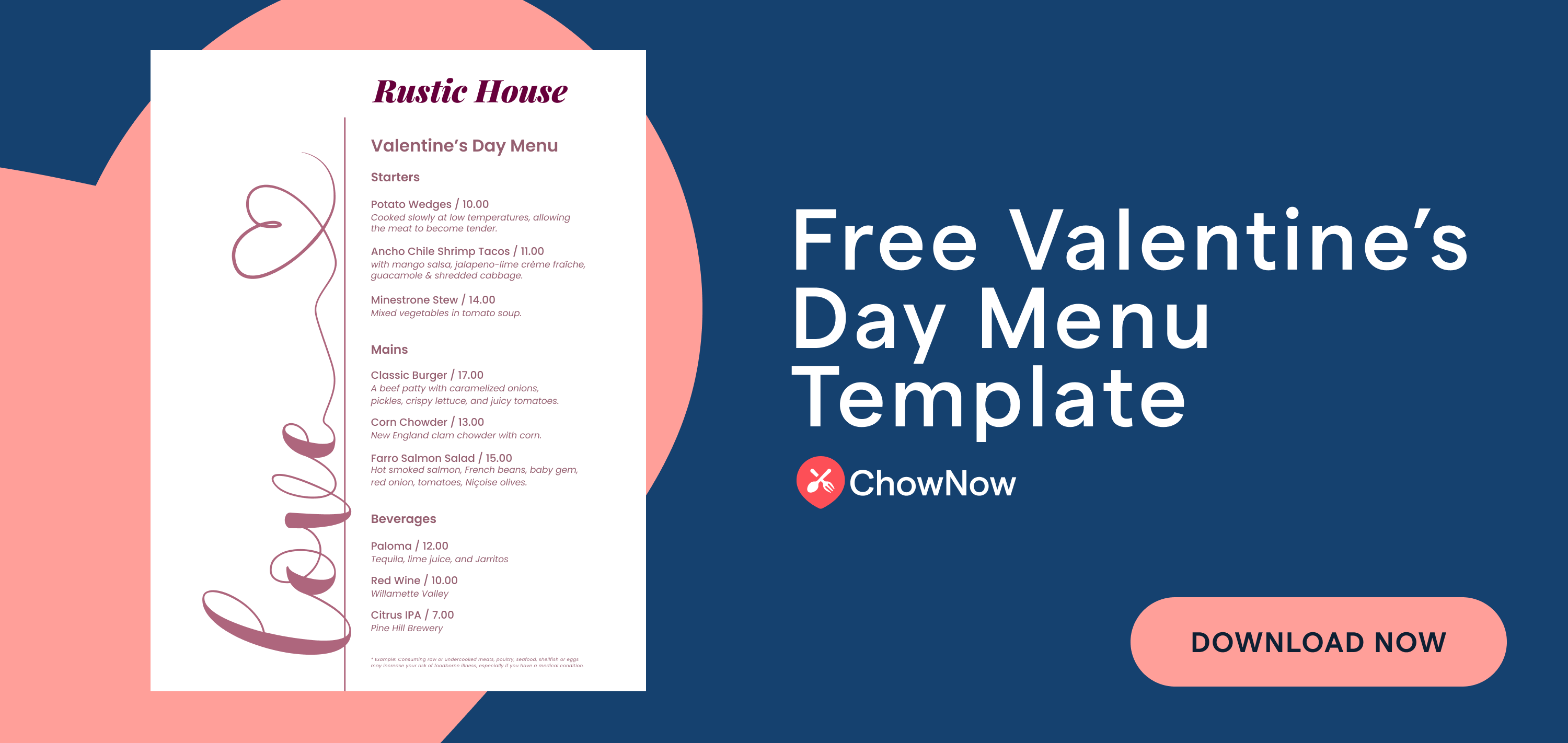 Click on this link to download a customizable menu template for Valentine's Day