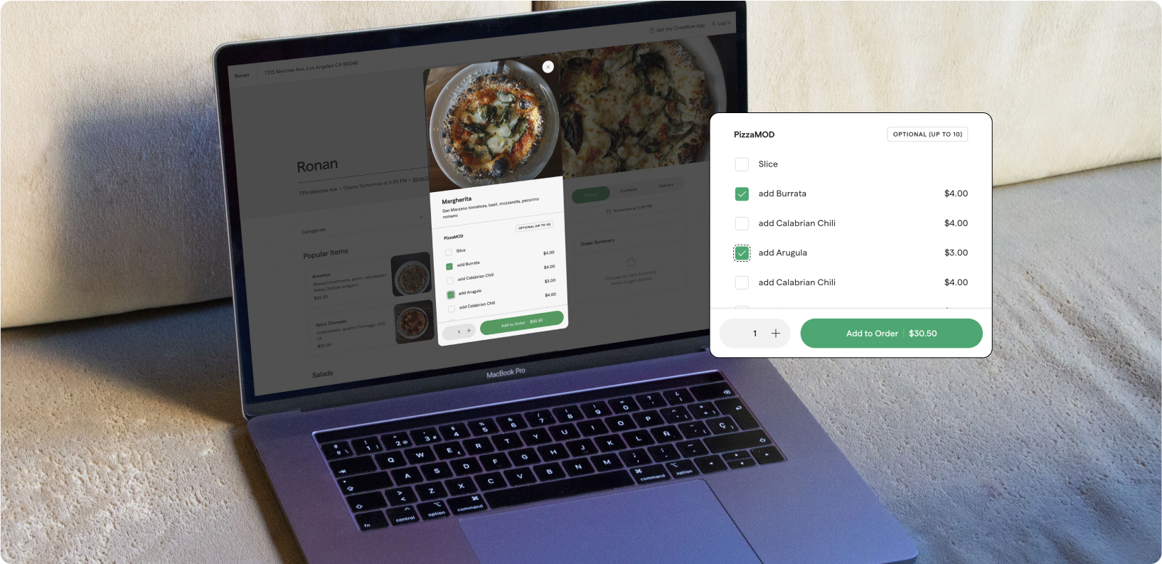 Online menu for Ronan