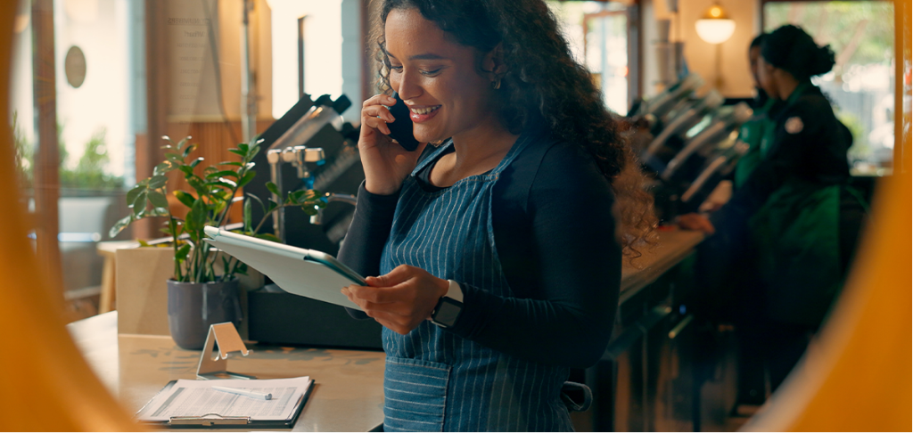 Restaurant manager on the phone with supplier