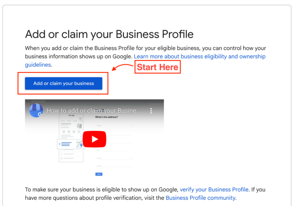 Google Business Profile instructions screenshot