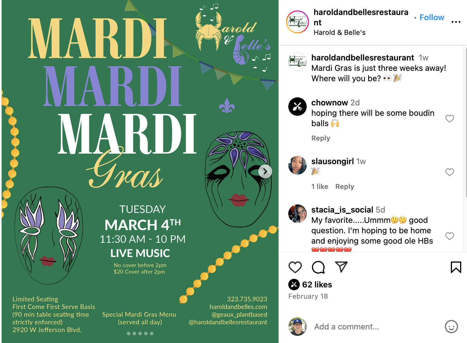 mardi gras restaurant promotion