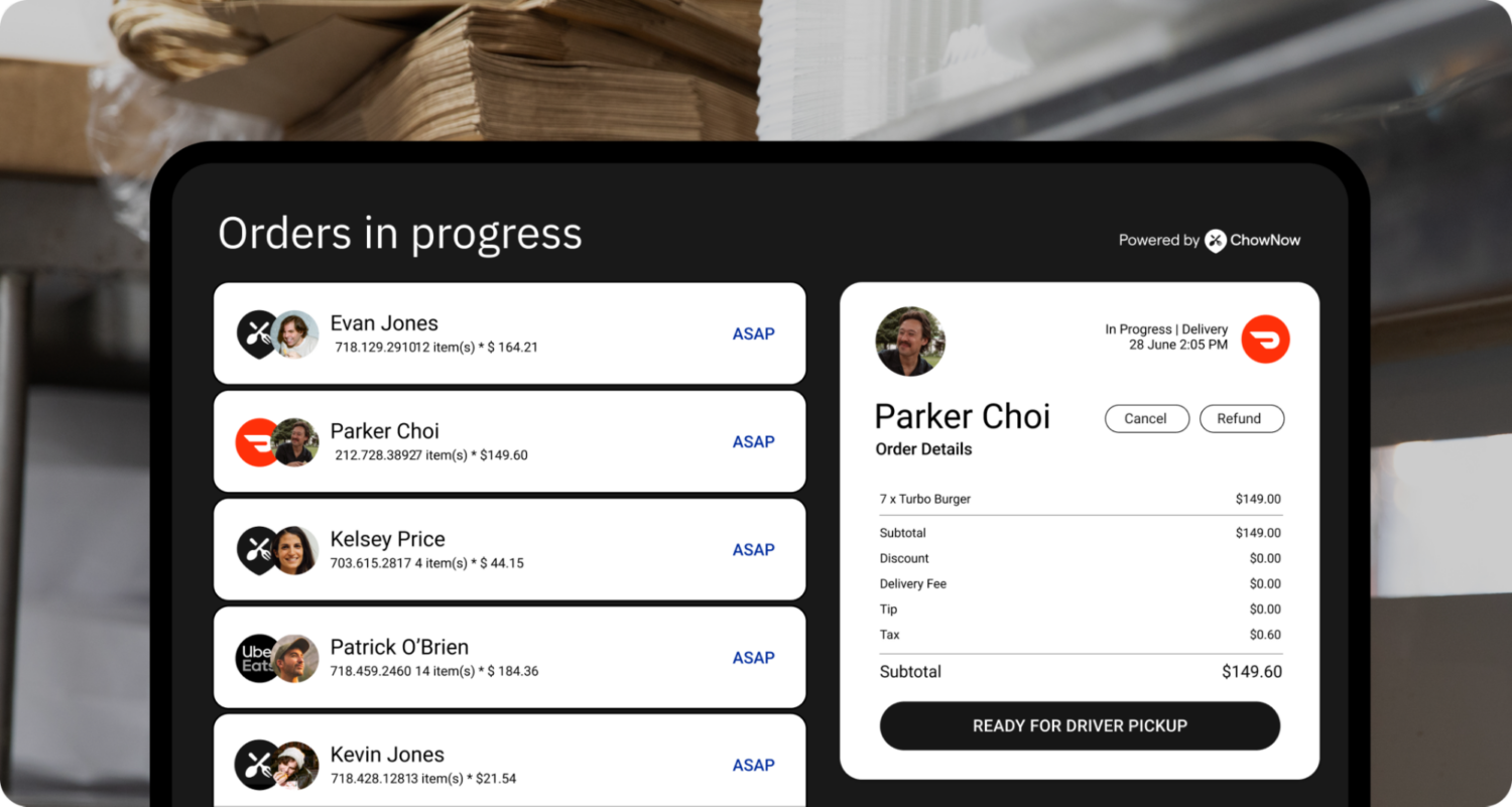 orders in progress on tablet
