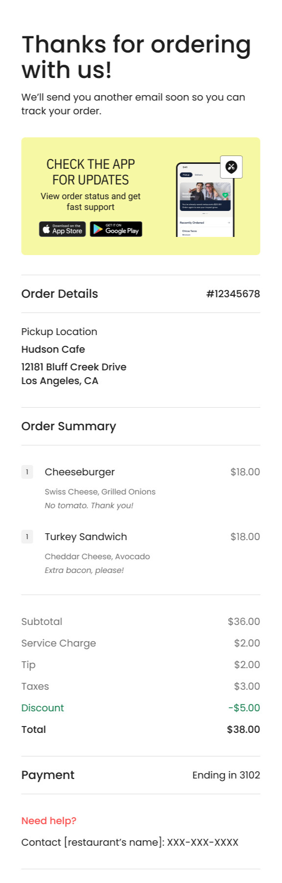 post purchase email example