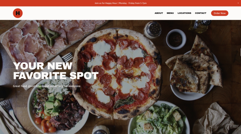 screenshot of restaurant website featuring order now button