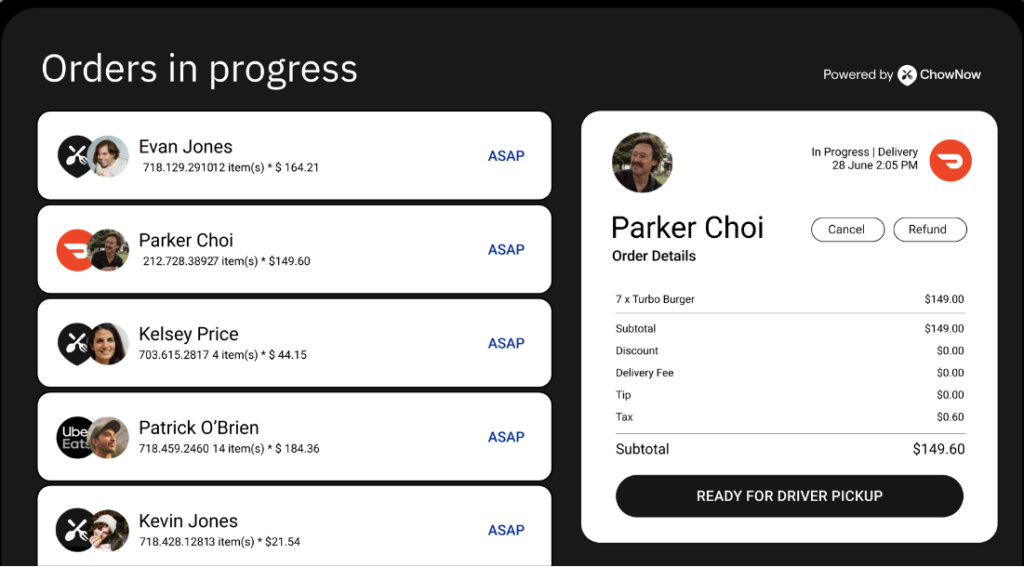 tablet screenshot of order aggregation feature