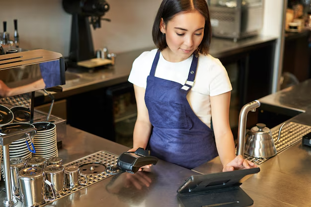 woman using tablet printer kitchen