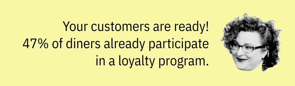 Highlight card with a smiling woman’s face and text saying: “Your customers are ready! 47% of diners already participate in a loyalty program.”