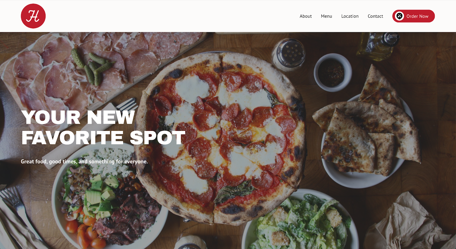 restaurant website example featuring order now button