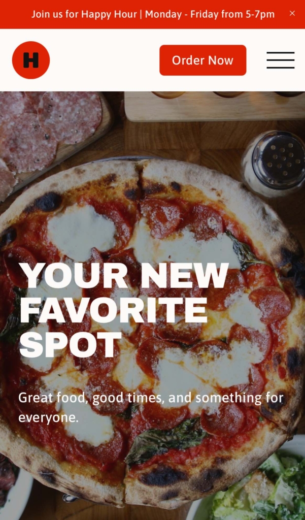 restaurant website example on mobile