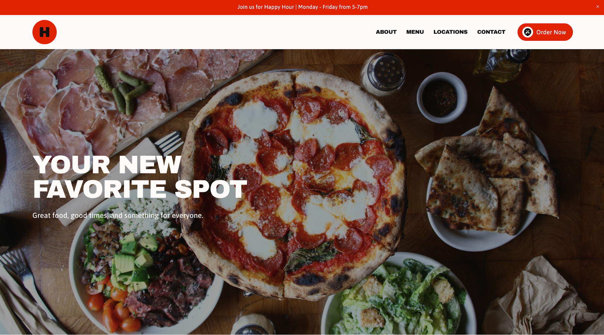 restaurant website desktop example