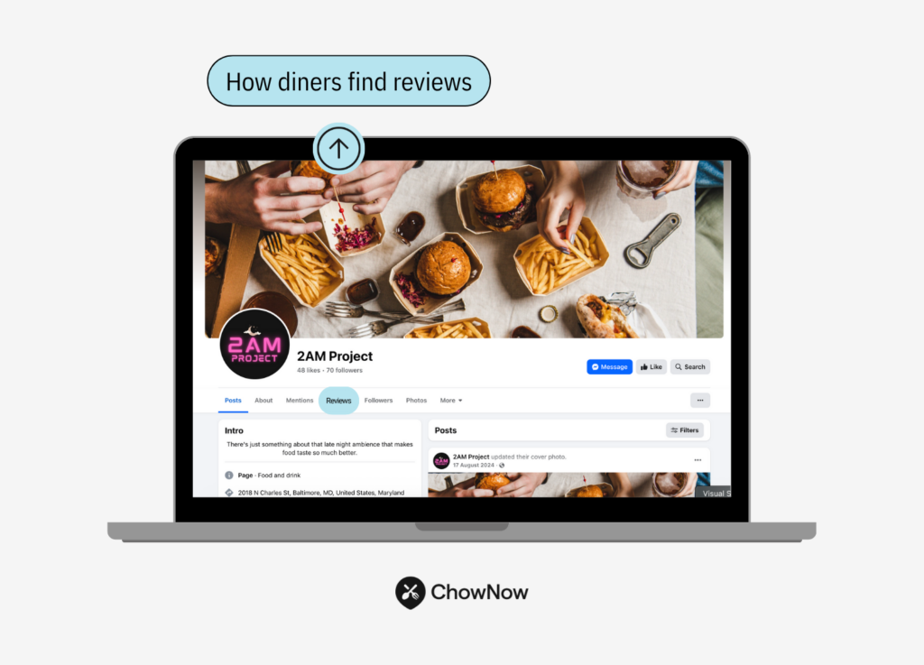 Screenshot of facebook restaurant listing - 2AM Project