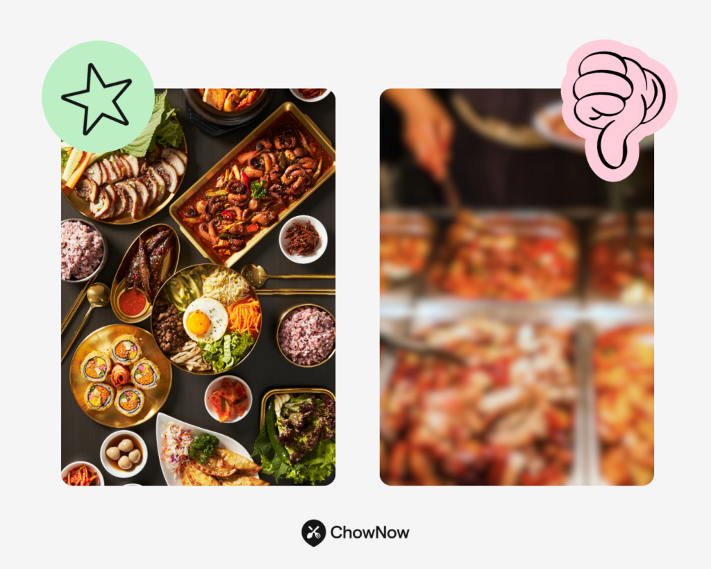 Comparison of good and bad restaurant food photography examples