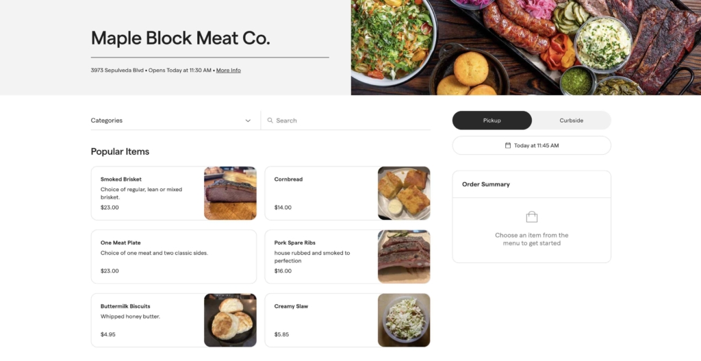 screenshot of Maple Block's direct online ordering page