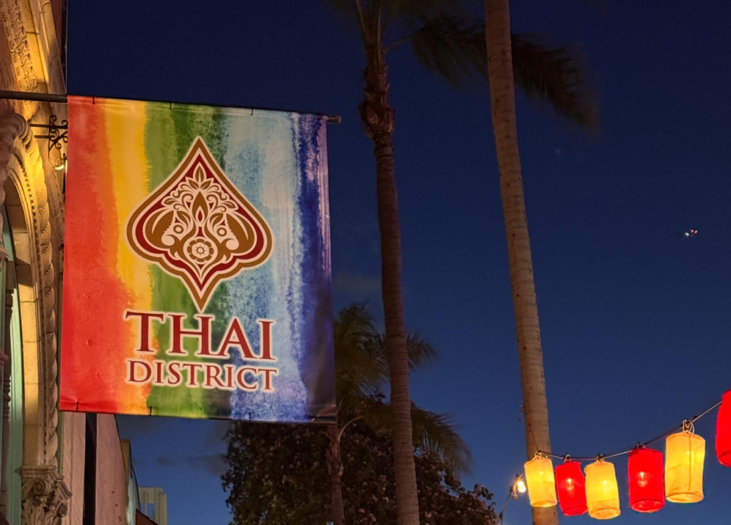Thai district sign outside restaurant