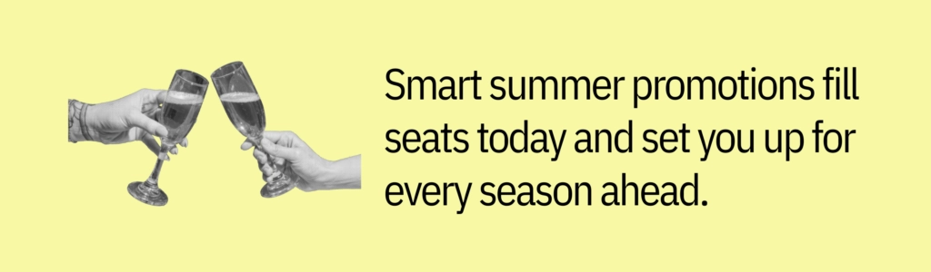 Highlight card with sneakers graphic and text saying: "Smart summer promotions fill seats today and set you up for every season ahead."