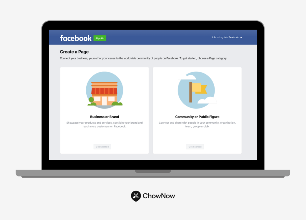 Screenshot of a Facebook page setup