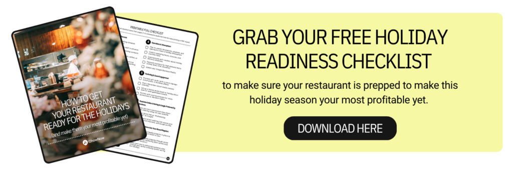 A photo of a digital banner showing a holiday-themed restaurant scene and checklist with text saying: “Grab your free Holiday Readiness Checklist to make sure your restaurant is prepped to make this holiday season your most profitable yet.”