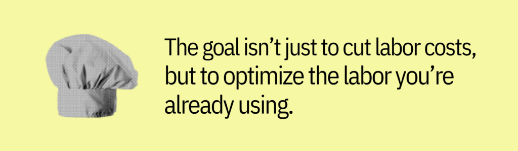 Highlight card with chef hat graphic and text saying: "The goal isn’t just to cut labor costs, but to optimize the labor you’re already using."